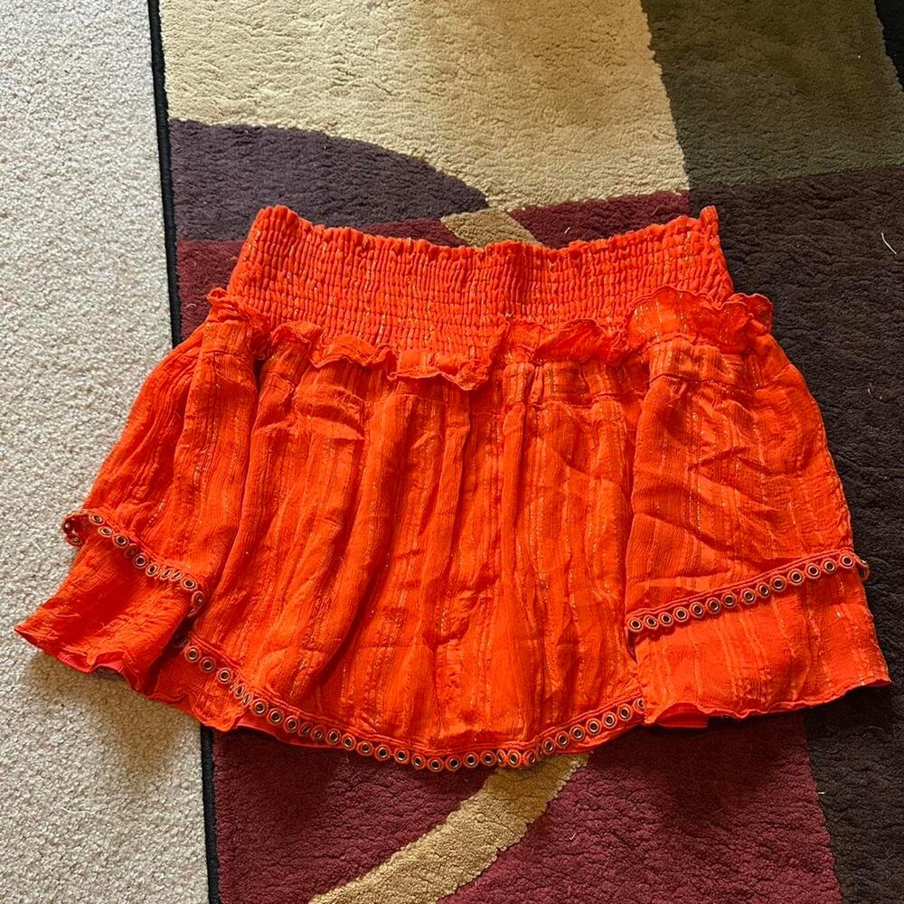 Ramy Brook New York Orange Layered Mini Skirt Sparkles Festival Vacation